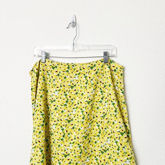 [LOFT] Yellow Floral Print Linen Blend High Waist Side Slit Midi Skirt Size 14 - Picture 4 of 12